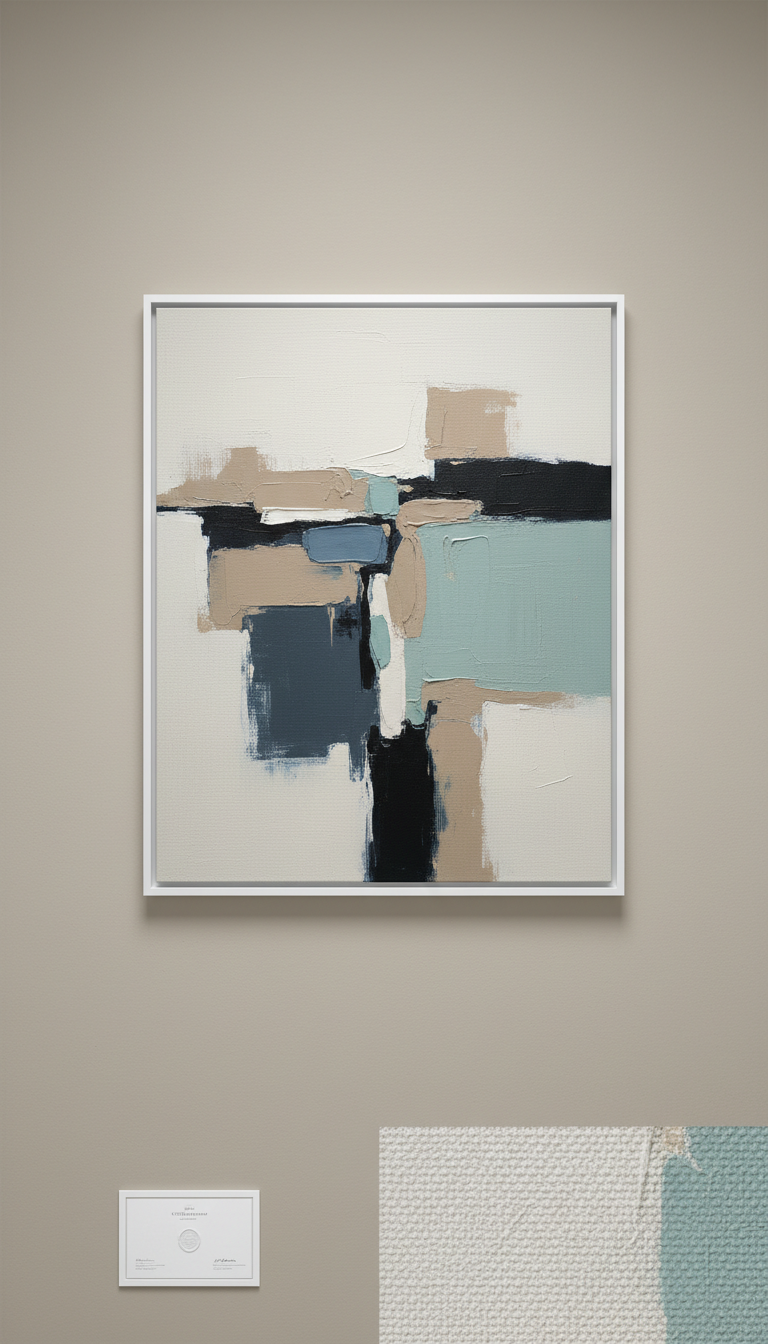 Abstract Canvas Painting With Gallery White Frame